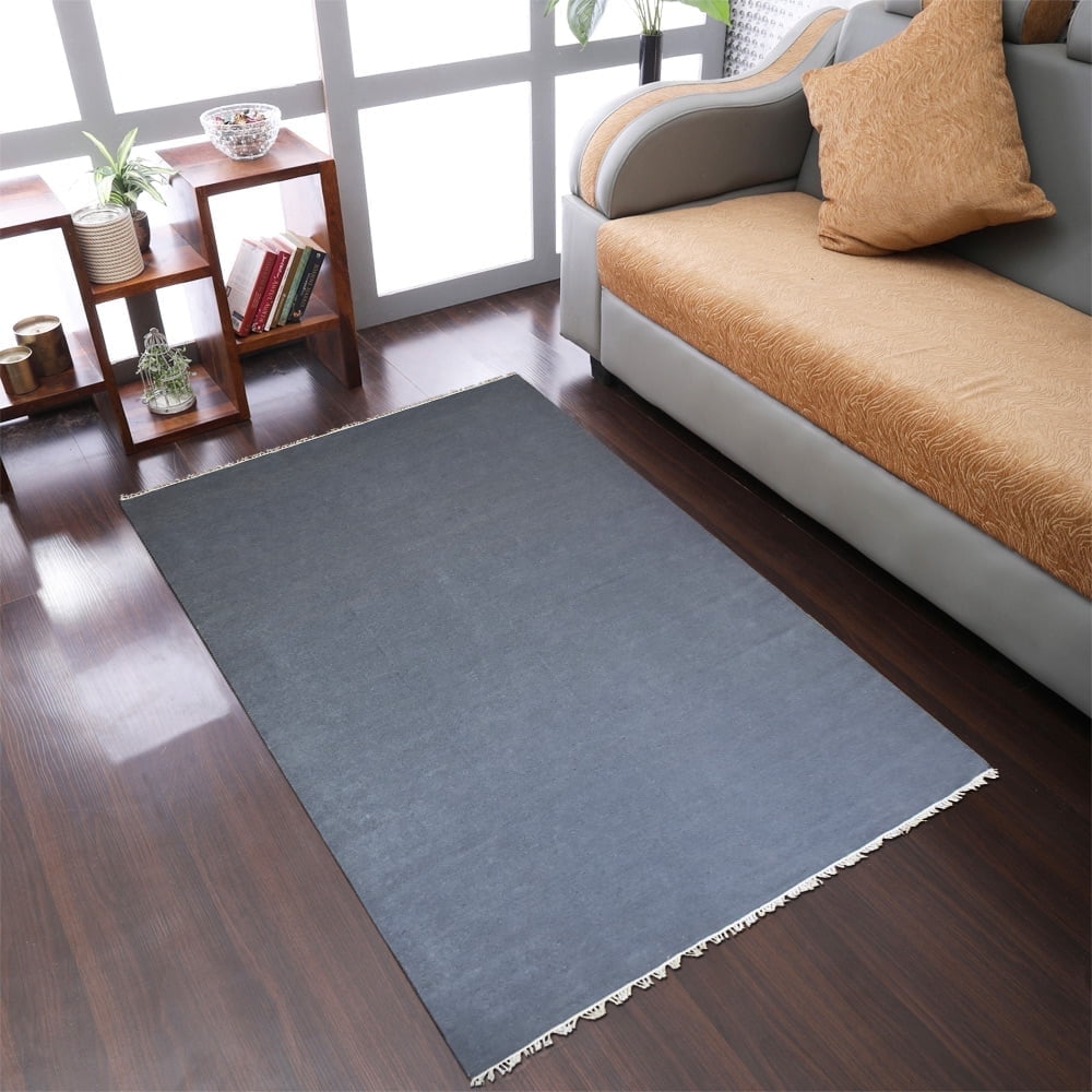 Hand-Woven Light Charcoal Wool 6'x9' Flat Weave Rug