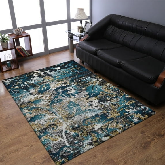 RUGSOTIC CARPETS MACHINE MADE HEATSET POLYPROPYLENE AREA RUGS - 10'x13', Rectangle, Silver Blue, Abstract Modern Design, High Pile Machine Made Area Rugs for Living Room, Bed Room (MX0014)