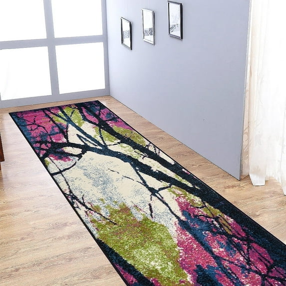 RUGSOTIC CARPETS MACHINE MADE HEATSET POLYPROPYLENE AREA RUGS - 2'6''x10', Runner Shape, Multicolor Color, Floral Modern Design, High Pile Machine Made Area Rugs for Living Room, Bed Room (M00008)