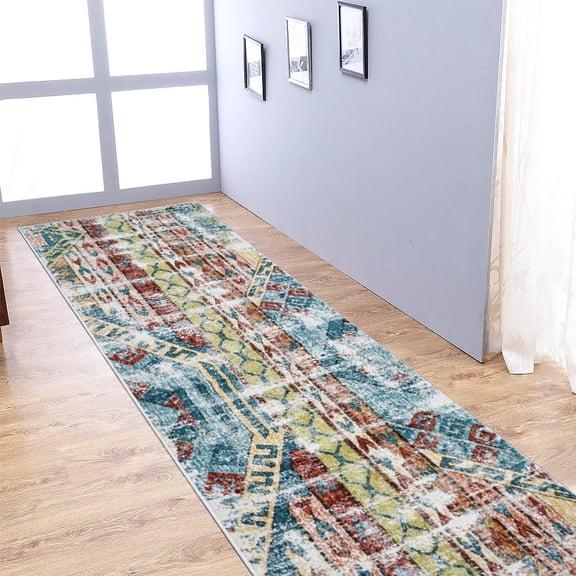 RUGSOTIC CARPETS MACHINE MADE HEATSET POLYPROPYLENE AREA RUGS - 3'2''x10', Runner Shape, Multicolor Color, Contemporary Modern Design, High Pile Machine Made Area Rugs for Living Room (M00057)