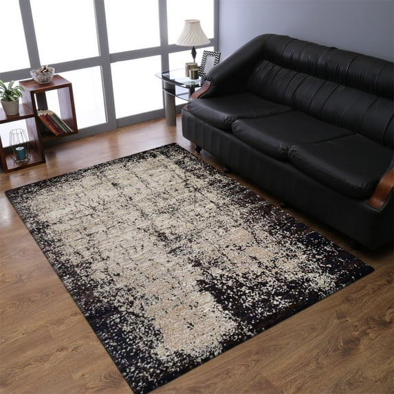 RUGSOTIC CARPETS MACHINE MADE HEATSET POLYPROPYLENE AREA RUGS - 3'4''x5', Rectangle, Beige Brown, Contemporary Modern, High Pile Machine Made Area Rugs for Living Room, Bed Room (M00013)