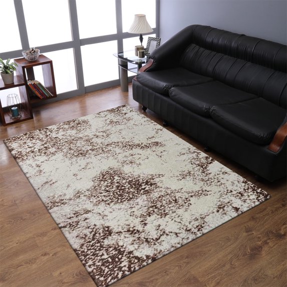 RUGSOTIC CARPETS MACHINE MADE HEATSET POLYPROPYLENE AREA RUGS - 3'4''x5', Rectangle Shape, Cream Color, Abstract Modern Design, High Pile Machine Made Area Rugs for Living Room, Bed Room (M00021)