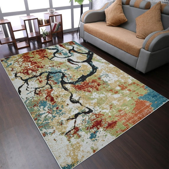RUGSOTIC CARPETS MACHINE MADE HEATSET POLYPROPYLENE AREA RUGS - 3'4''x5', Rectangle Shape, Multicolor Color, Floral Modern Design, High Pile Machine Made Area Rugs for Living Room, Bed Room (M00010)