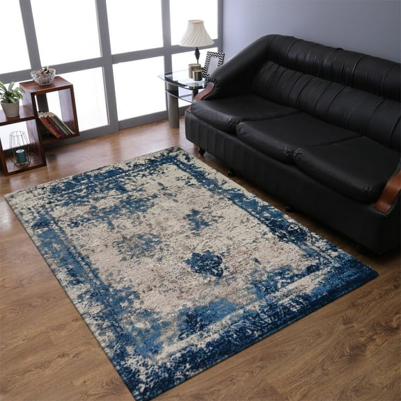 RUGSOTIC CARPETS MACHINE MADE HEATSET POLYPROPYLENE AREA RUGS - 4'4''x6'4'', Rectangle, Beige Blue, Classic Oriental Traditional , High Pile Machine Made Area Rugs for Living Room, Bed Room (M00019)