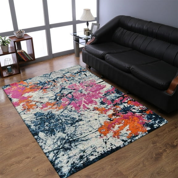 RUGSOTIC CARPETS MACHINE MADE HEATSET POLYPROPYLENE AREA RUGS - 4'4''x6'4'', Rectangle Shape, Orange Color, Floral Modern Design, High Pile Machine Made Area Rugs for Living Room, Bed Room (M00009)