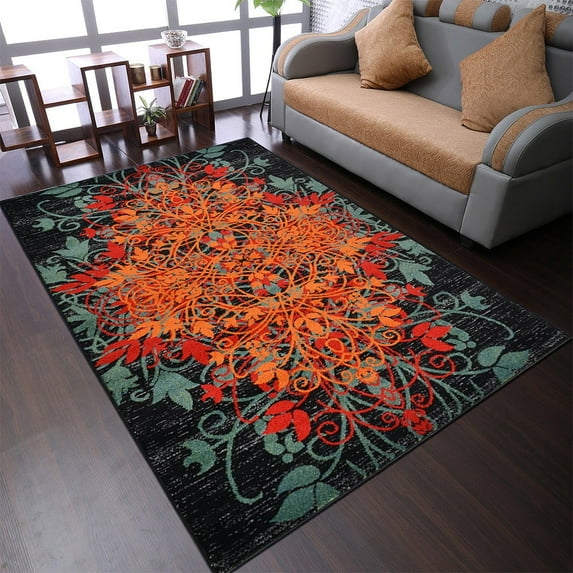 RUGSOTIC CARPETS MACHINE MADE HEATSET POLYPROPYLENE AREA RUGS - 4'x6', Rectangle Shape, Multicolor Color, Floral Modern Design, High Pile Machine Made Area Rugs for Living Room, Bed Room (M00012)