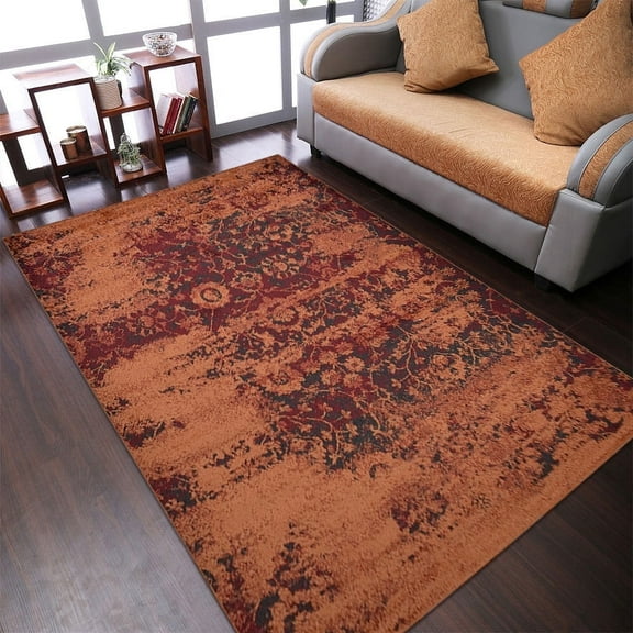 RUGSOTIC CARPETS MACHINE MADE HEATSET POLYPROPYLENE AREA RUGS - 4'x6', Rectangle Shape, Orange Color, Contemporary Modern Design, High Pile Machine Made Area Rugs for Living Room, Bed Room (M00034)