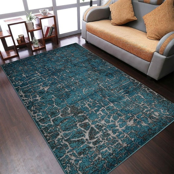 RUGSOTIC CARPETS MACHINE MADE HEATSET POLYPROPYLENE AREA RUGS - 4'x6', Rectangle Shape, Silver Blue Color, Abstract Modern Design, High Pile Machine Made Area Rugs for Living Room, Bed Room (M00027)