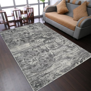 RUGSOTIC CARPETS MACHINE MADE HEATSET POLYPROPYLENE AREA RUGS - 4'x6', Rectangle Shape, Silver Ivory Color, Contemporary Modern Design, High Pile Machine Made Area Rugs for Living Room (M00051)