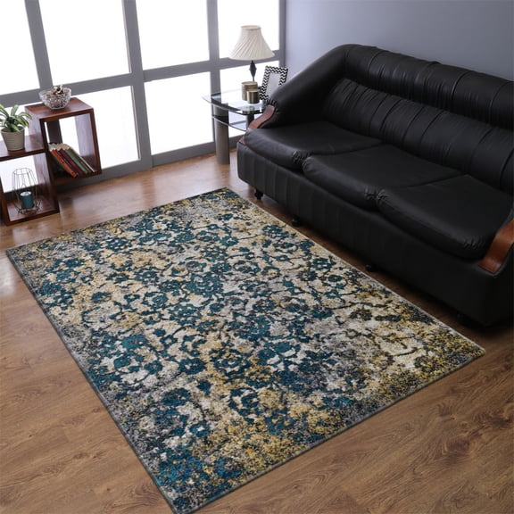 RUGSOTIC CARPETS MACHINE MADE HEATSET POLYPROPYLENE AREA RUGS - 4'x6', Rectangle, Silver Blue, Abstract Modern Design, High Pile Machine Made Area Rugs for Living Room, Bed Room (MX0011)