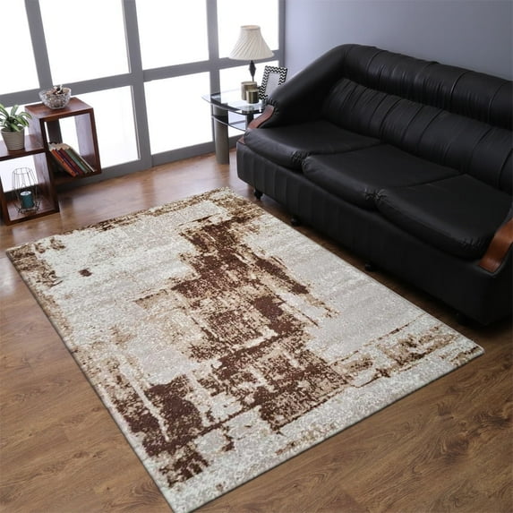 RUGSOTIC CARPETS MACHINE MADE HEATSET POLYPROPYLENE AREA RUGS - 5'x8', Rectangle Shape, Beige Color, Abstract Modern Design, High Pile Machine Made Area Rugs for Living Room, Bed Room (M00002)