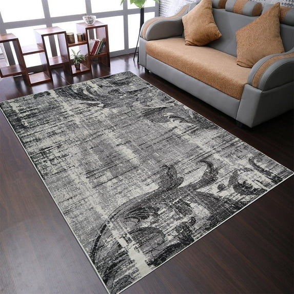 RUGSOTIC CARPETS MACHINE MADE HEATSET POLYPROPYLENE AREA RUGS - 5'x8', Rectangle Shape, Silver Color, Floral Modern Design, High Pile Machine Made Area Rugs for Living Room, Bed Room (M00056)
