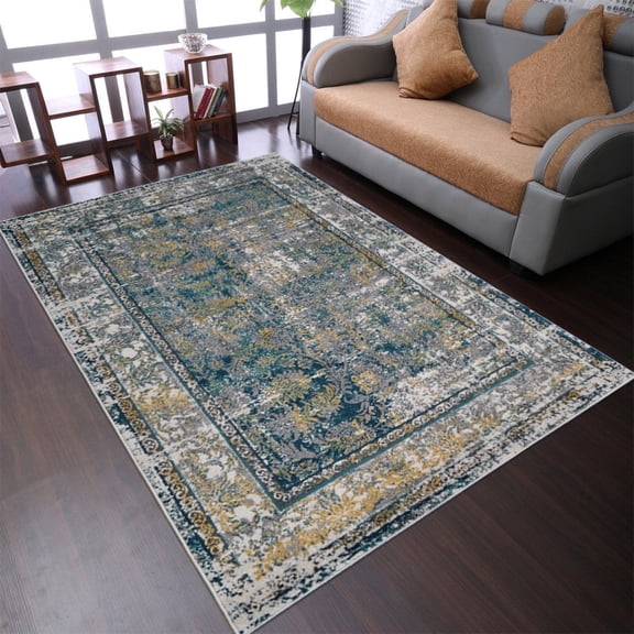 RUGSOTIC CARPETS MACHINE MADE HEATSET POLYPROPYLENE AREA RUGS - 5'x8', Rectangle, Silver, Classic Oriental Traditional , High Pile Machine Made Area Rugs for Living Room, Bed Room (M00036)