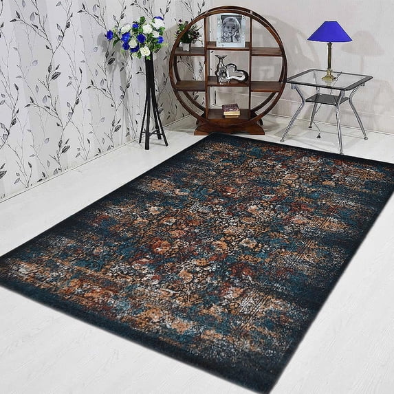 RUGSOTIC CARPETS MACHINE MADE HEATSET POLYPROPYLENE AREA RUGS - 6'7''x9', Rectangle, Blue, Classic Oriental Traditional , High Pile Machine Made Area Rugs for Living Room, Bed Room (M00053)