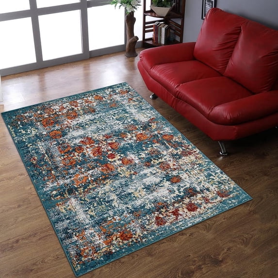 RUGSOTIC CARPETS MACHINE MADE HEATSET POLYPROPYLENE AREA RUGS - 8'x10', Rectangle, Blue, Classic Oriental Traditional , High Pile Machine Made Area Rugs for Living Room, Bed Room (M00038)