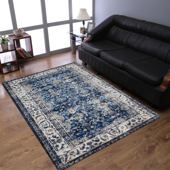RUGSOTIC CARPETS MACHINE MADE HEATSET POLYPROPYLENE AREA RUGS - 9'x12', Rectangle, Ivory Blue, Classic Oriental Traditional , High Pile Machine Made Area Rugs for Living Room, Bed Room (M00015)