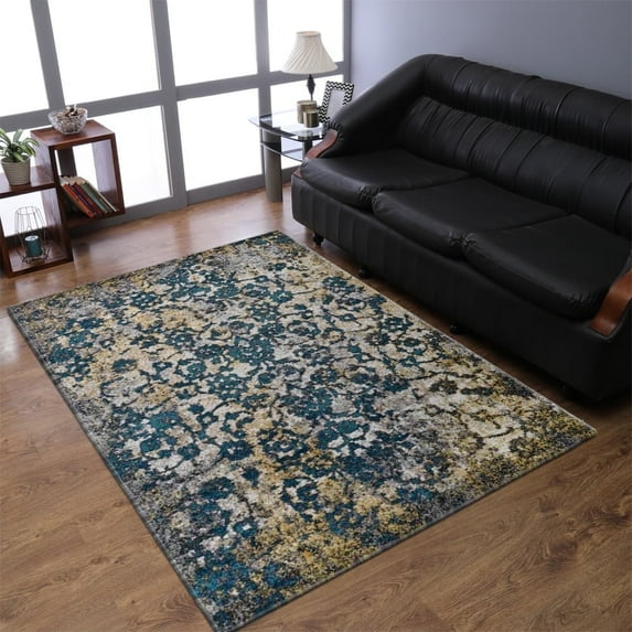 RUGSOTIC CARPETS MACHINE MADE HEATSET POLYPROPYLENE AREA RUGS - 9'x12', Rectangle, Silver Blue, Abstract Modern Design, High Pile Machine Made Area Rugs for Living Room, Bed Room (MX0011)