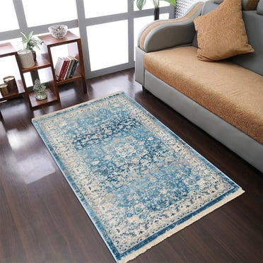 RUGSOTIC CARPETS Machine Woven Crossweave AREA RUGS - 1'8''x2'10'', Rectangle,Blue,Classic Oriental Traditional , Low Pile Machine Made Area Rugs for Living Room, Bed Room (M00082)