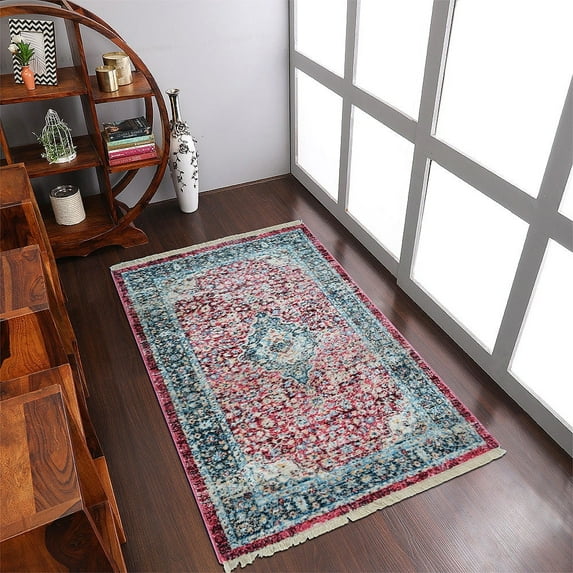 RUGSOTIC CARPETS Machine Woven Crossweave AREA RUGS - 1'8''x2'10'', Rectangle,Red,Classic Oriental Traditional , Low Pile Machine Made Area Rugs for Living Room, Bed Room (M00083)