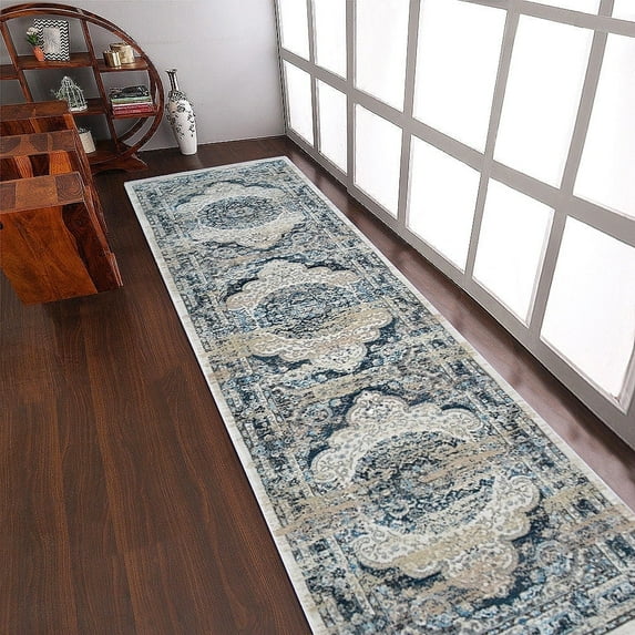 RUGSOTIC CARPETS Machine Woven Crossweave AREA RUGS - 2'6''x9'10'', Runner,Multicolor,Classic Oriental Traditional , Low Pile Machine Made Area Rugs for Living Room, Bed Room (M00104)