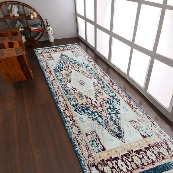 RUGSOTIC CARPETS Machine Woven Crossweave AREA RUGS - 2'6''x9'10'', Runner,Red,Classic Oriental Traditional , Low Pile Machine Made Area Rugs for Living Room, Bed Room (M00062)