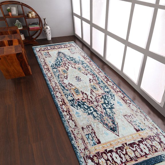 RUGSOTIC CARPETS Machine Woven Crossweave AREA RUGS - 2'6''x9'10'', Runner,Red,Classic Oriental Traditional , Low Pile Machine Made Area Rugs for Living Room, Bed Room (M00062)