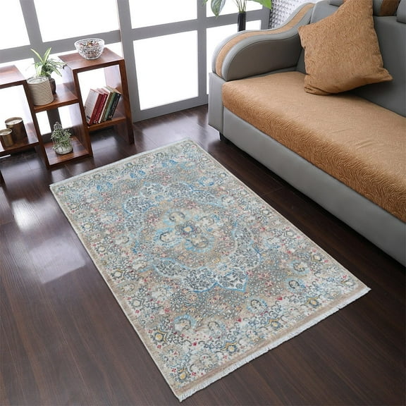 RUGSOTIC CARPETS Machine Woven Crossweave AREA RUGS - 2'x3'10'', Rectangle,Beige Black,Classic Oriental Traditional , Low Pile Machine Made Area Rugs for Living Room, Bed Room (M00093)