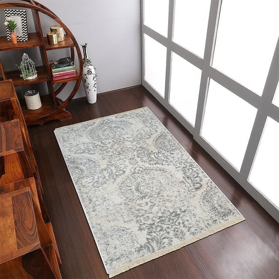 RUGSOTIC CARPETS Machine Woven Crossweave AREA RUGS - 4'x5'11'', Rectangle,Ivory,Classic Oriental Traditional , Low Pile Machine Made Area Rugs for Living Room, Bed Room (M00070)