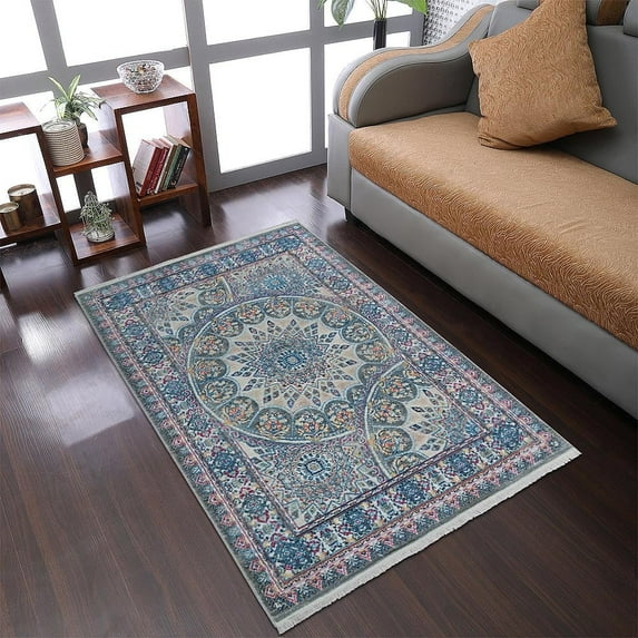 RUGSOTIC CARPETS Machine Woven Crossweave AREA RUGS - 4'x5'11'', Rectangle,Multicolor,Classic Oriental Traditional , Low Pile Machine Made Area Rugs for Living Room, Bed Room (M00110)