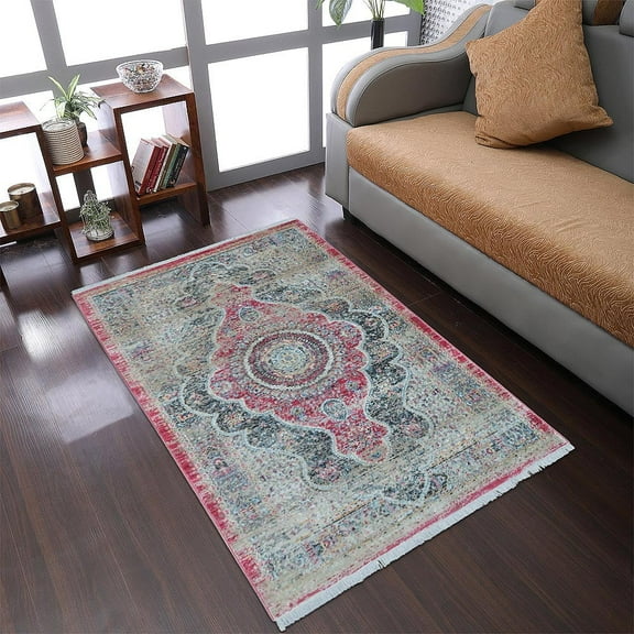 RUGSOTIC CARPETS Machine Woven Crossweave AREA RUGS - 6'x9', Rectangle,Black Red,Classic Oriental Traditional , Low Pile Machine Made Area Rugs for Living Room, Bed Room (M00103)
