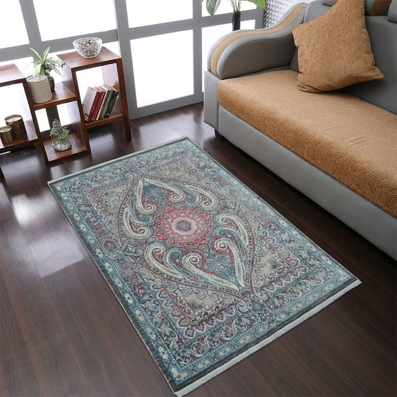 RUGSOTIC CARPETS Machine Woven Crossweave AREA RUGS - 6'x9', Rectangle,Brown Gray,Classic Oriental Traditional , Low Pile Machine Made Area Rugs for Living Room, Bed Room (M00106)