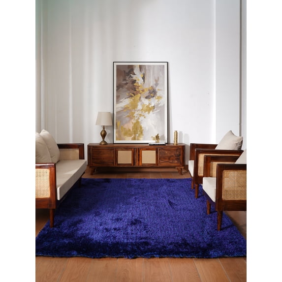RUGSOTIC Carpets 4'x6' Rectangle Hand Tufted Shag Polyester Handmade Blue Solid Area Rugs for Living Room Bedroom K00111