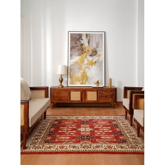 RUGSOTIC Carpets 6'x6' Square Hand Knotted Loom Wool Handmade Red Cream ...