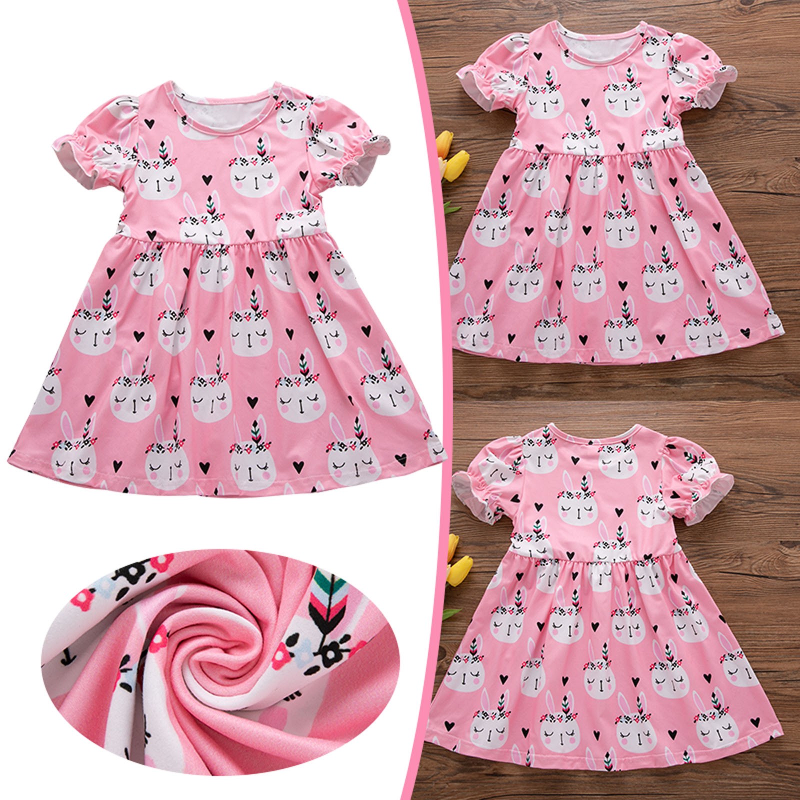 RUICUW Kids Toddler Girl Easter Dress Bunny Floral Easter Girls Clothes ...