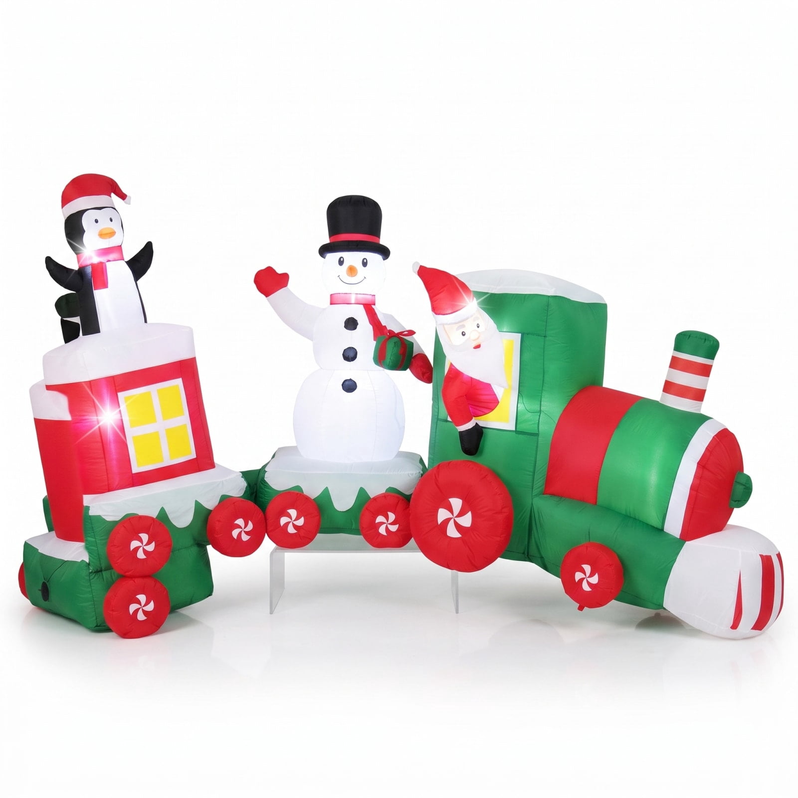RUIE 11.5 FT Christmas Inflatables Train, Blow Up Santa Driving Train with Snowman Penguin and LED Lights, Outdoor Yard Decor for Lawn - Multicolor