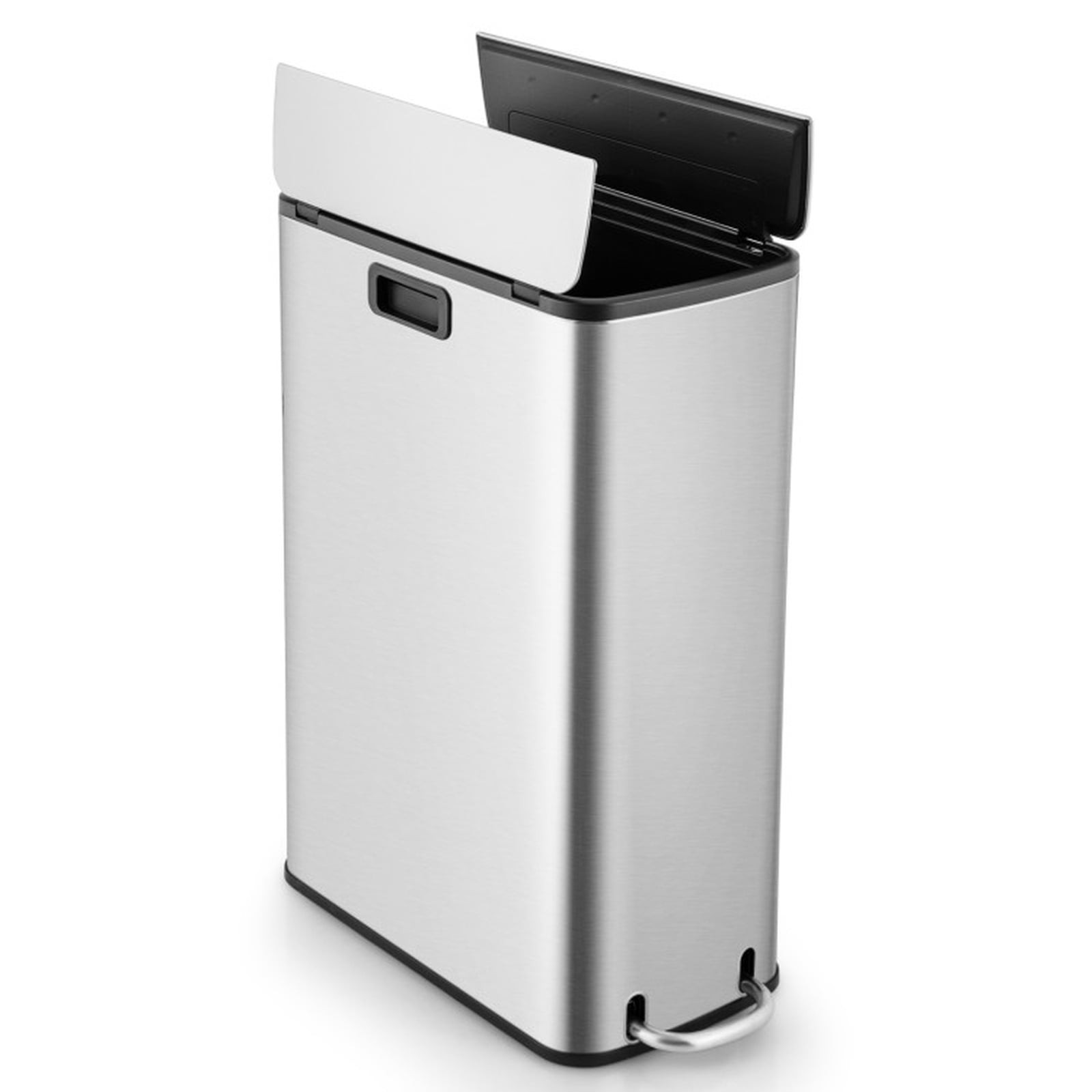 RUIE 12 Gal Stainless Steel Trash Can with Soft-Closing Wing Lids, Step Pedal Kitchen Trash Can with Removable Inner Bucket for Kitchen Living Room Office, Silver
