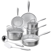 RUIE 12-Piece Pots and Pans Set, 3-Ply Thick Stainless Steel Cookware Set, Nonstick, Cool-Touch Handles, Induction and Dishwasher Safe
