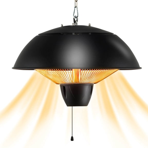 RUIE 1500W Electric Patio Heater, Outdoor Hanging Heater with 360 Degree Infrared Heating and IPX4 Waterproof, Infrared Patio Heater with Pull Chain for Gazebo Deck, ETL Certified, Black