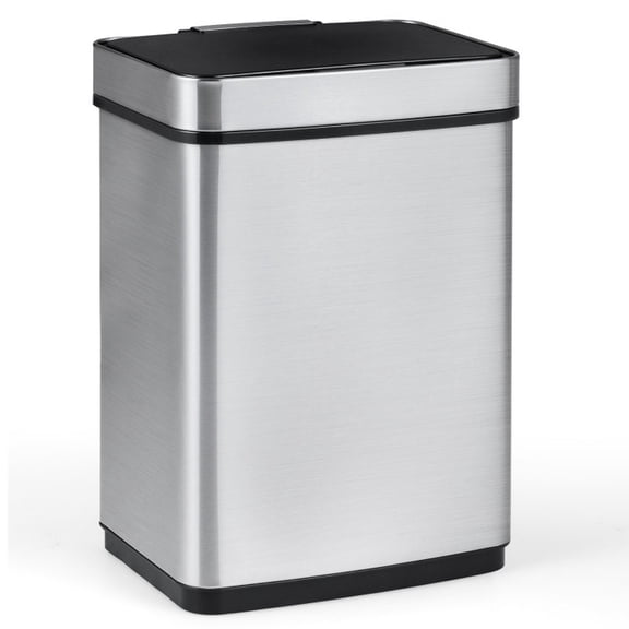 RUIE 16 Gallon Motion Sensor Trash Can Dual Compartment, Stainless Steel Automatic Kitchen Recycling Garbage Can, Silver