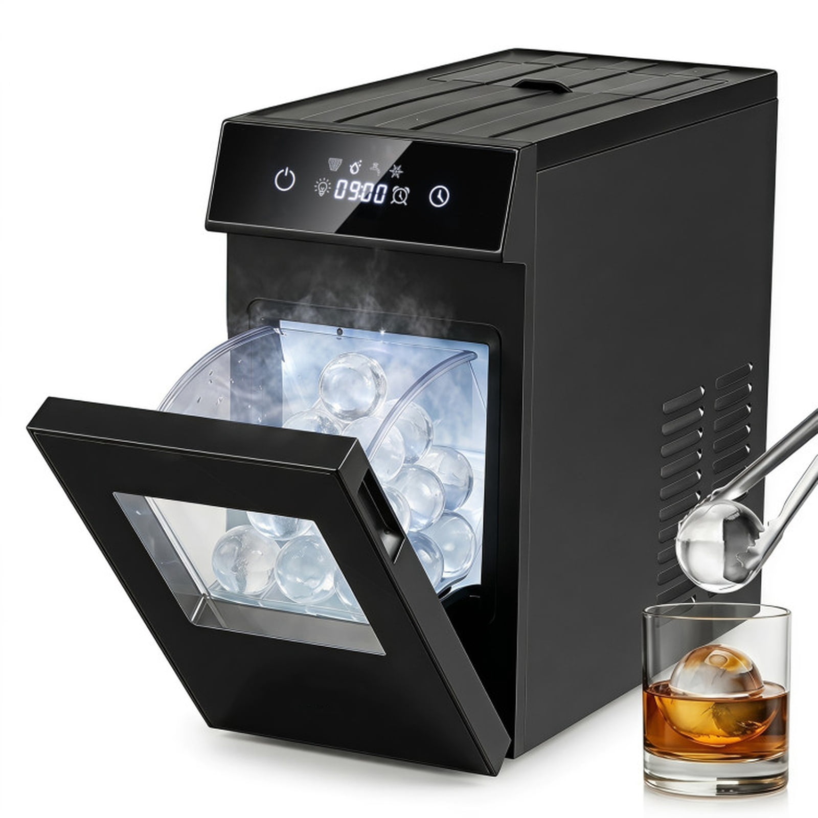 RUIE 2 Inch Ice Ball Maker Countertop, Compact Sphere Ice Machine with Self-Cleaning and 8H Timer for Home Bar Whiskey Cocktails, Black