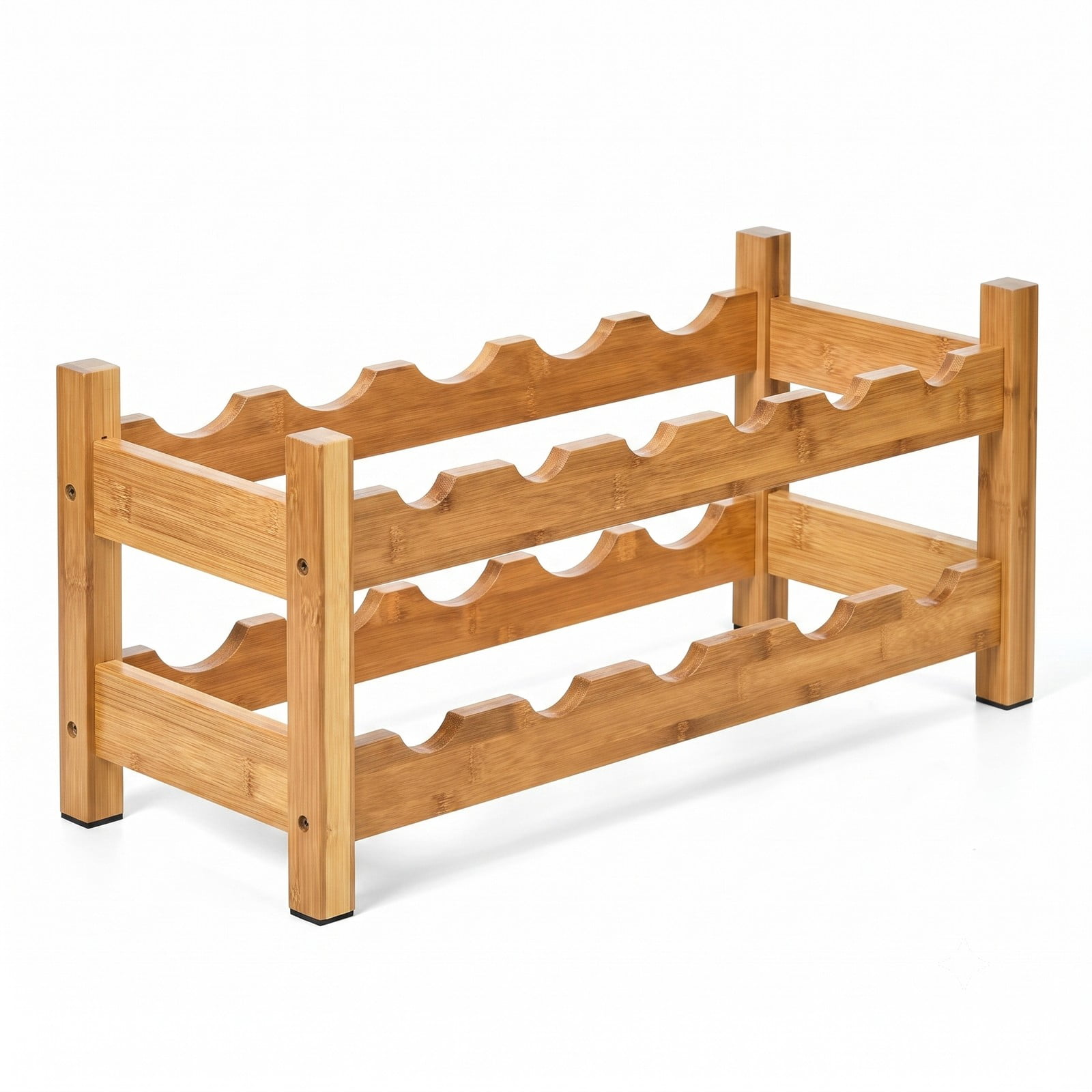 RUIE 2-Tier Bamboo Wine Rack, 12-Bottle Countertop Storage Shelf Holder for Kitchen Pantry Wine Cellar Bar, Space-Saving Freestanding Wooden Display Organizer, Natural