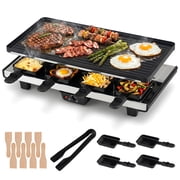 RUIE 2-in-1 Raclette Table Grill and Griddle for 8, Reversible Nonstick Electric Grill with 8 Cheese Pans and Spatulas for Party Camping - Black