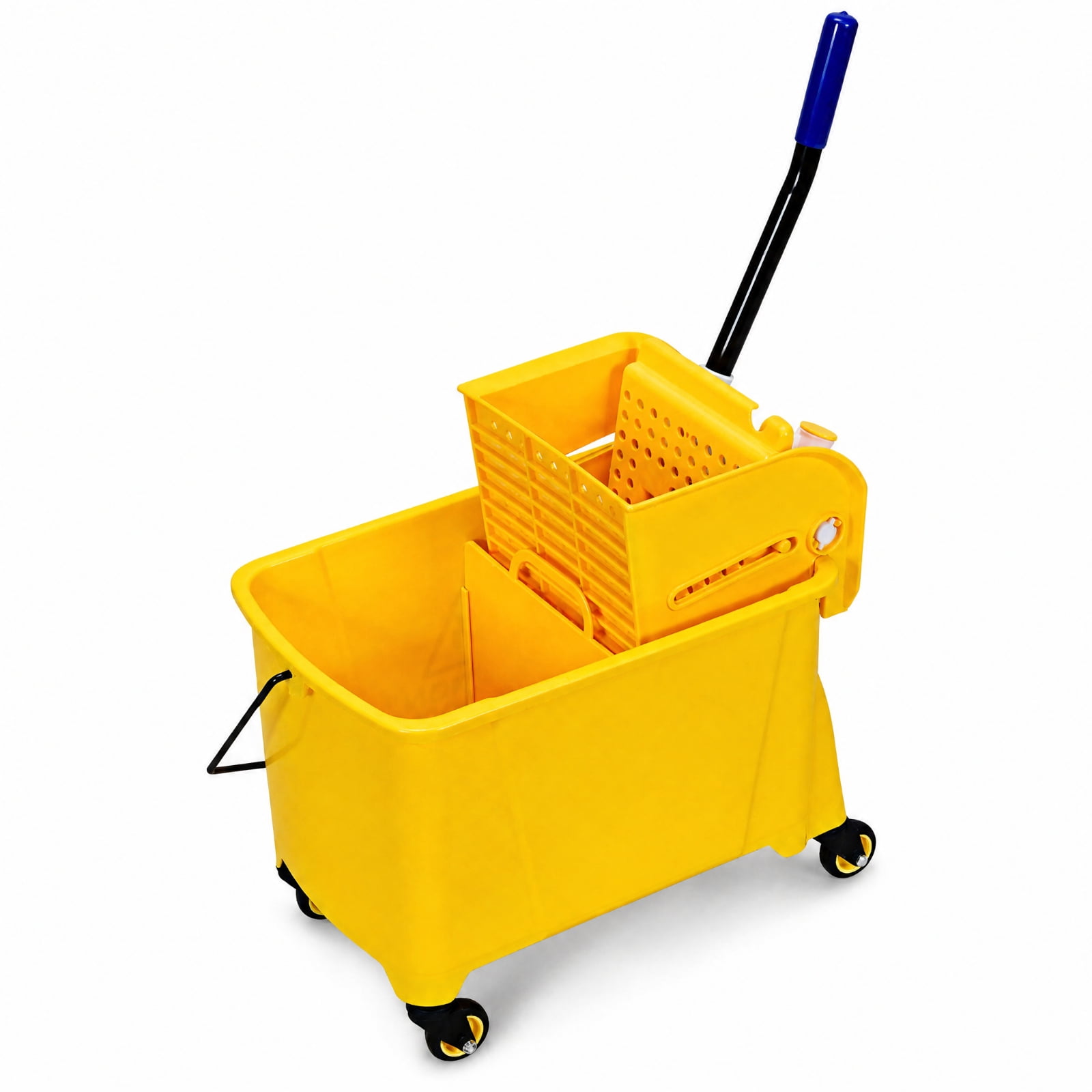 RUIE 21 Quart Mop Bucket with Side Press Wringer on Wheels, Commercial Mop Bucket with Wringer and Water Separation Panel, Rolling Mop Bucket for Home Office Restaurant Cleaning, Yellow