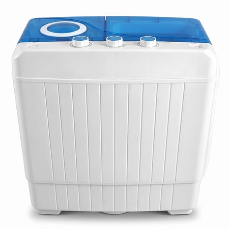 Ruie 26lbs Portable Semi, Automatic Twin Tub Washing Machine with Drain Pump, Blue, Lint filter better collects lints in water, Blue/Black