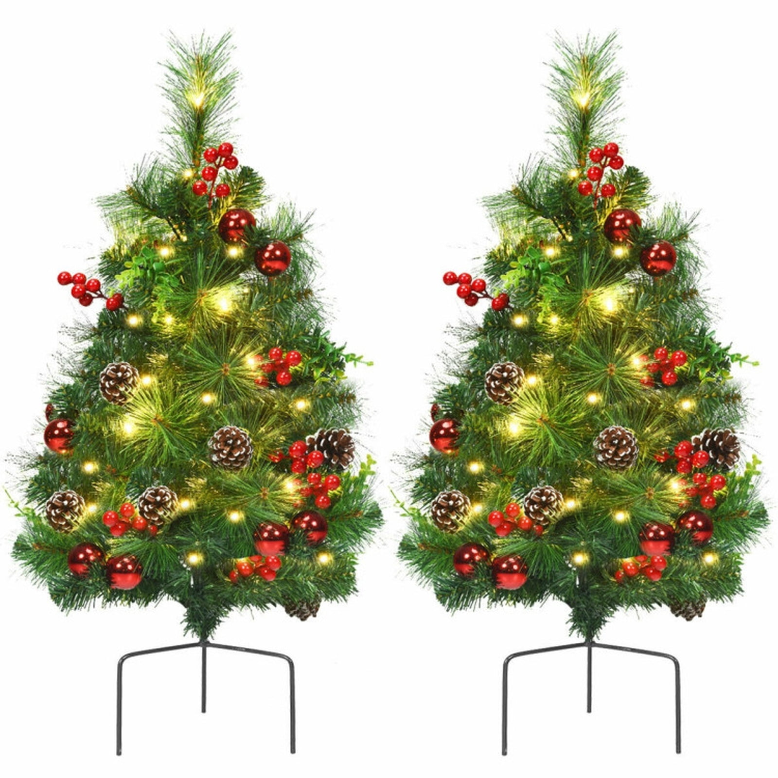 RUIE, 29 in, Artificial Christmas Tree, with LED Fiber Optic Lights, Green Holiday Xmas Tree for Indoor Home Office Decoration