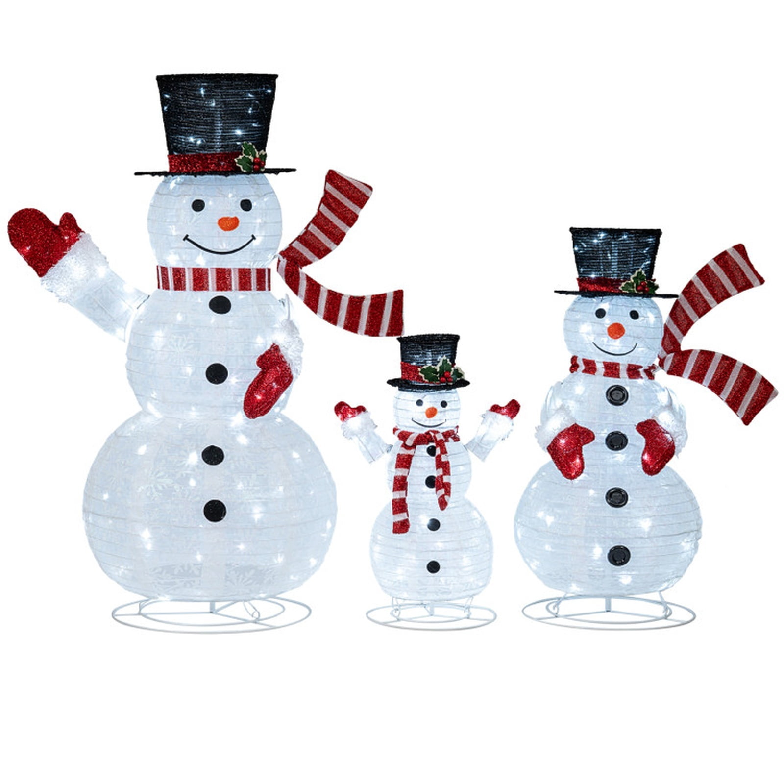 RUIE 3 Piece Lighted Snowman Family, Pre-Lit 3D Outdoor Christmas Yard Decoration with 270 LED Lights