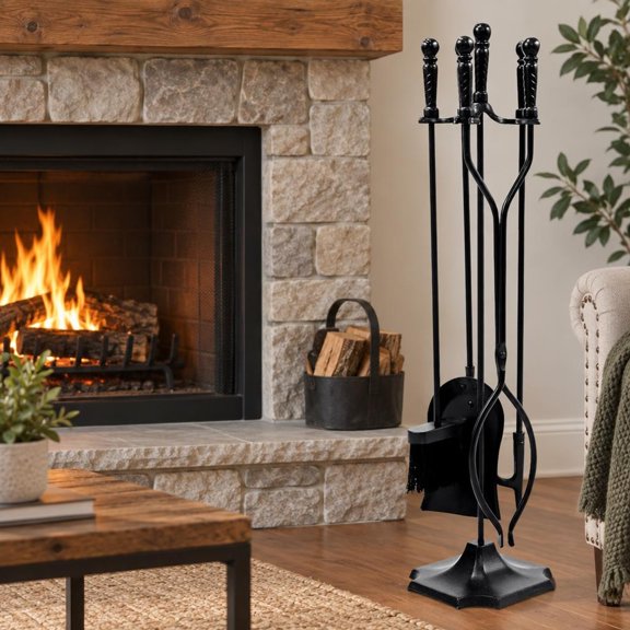 RUIE 31 Inch 5 Pieces Hearth Fireplace Fire Tools Set, Bronze, Iron Construction, Clear instruction for easy assembly