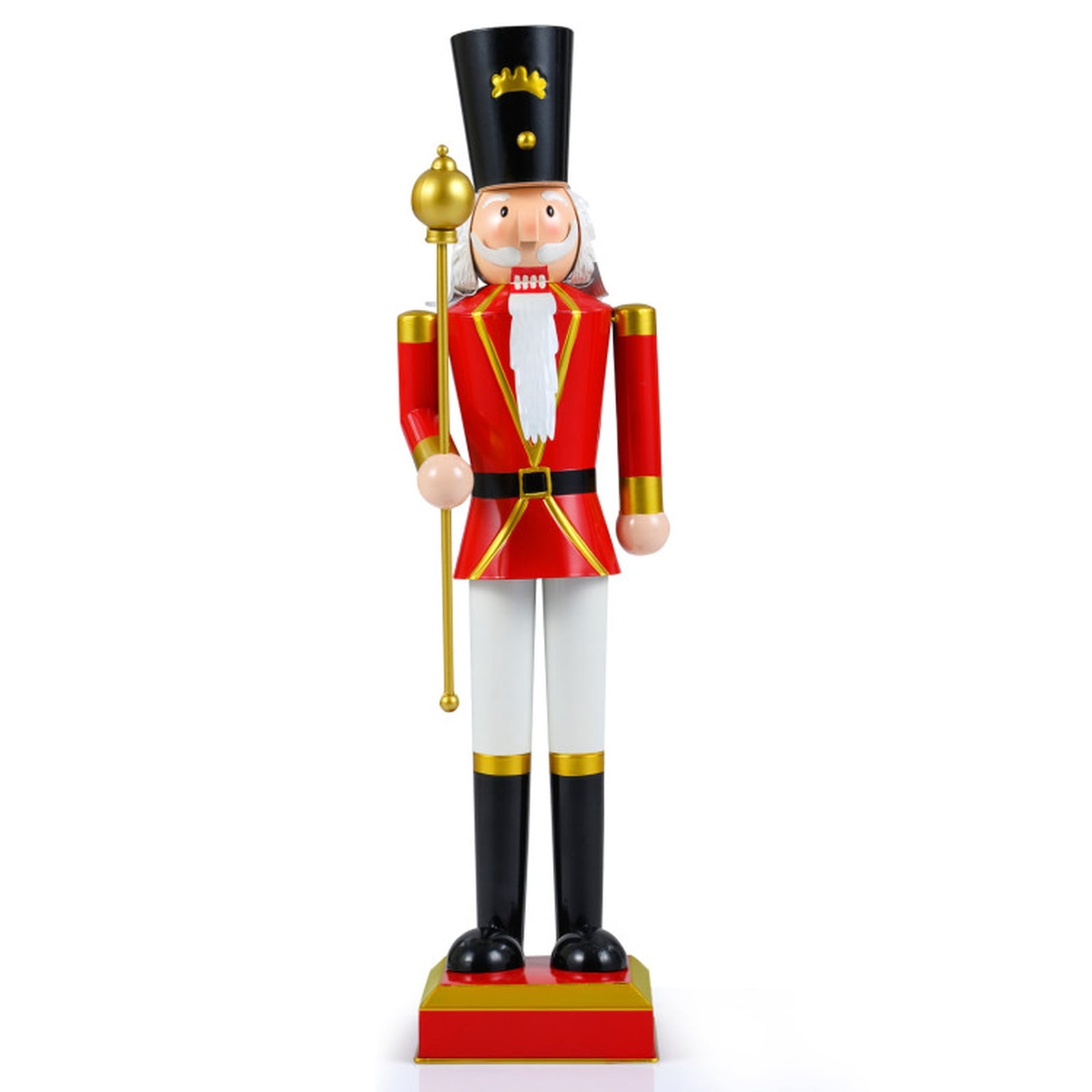 RUIE 32.5 Inch Christmas Nutcracker with High Hat and Scepter, Black & Red Metal Nutcracker Soldier with Hidden Storage for Indoor Outdoor Holiday