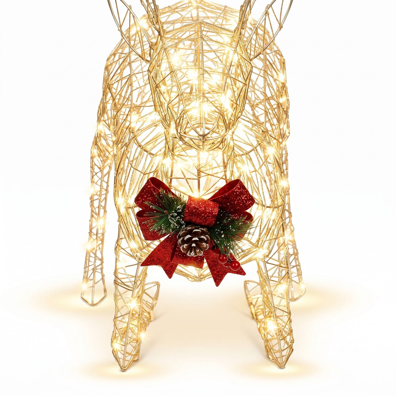 RUIE 34.5-inch Lighted Christmas Reindeer Decoration with 50 Warm White LED Lights, Pre-Lit Outdoor Yard Decor, White