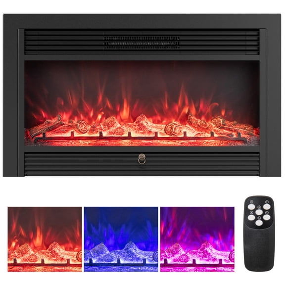 RUIE 36 Inch Electric Fireplace Insert 750W 1500W, Recessed Wall Electric Fireplace Heater with Remote Control and Realistic Flames, Black